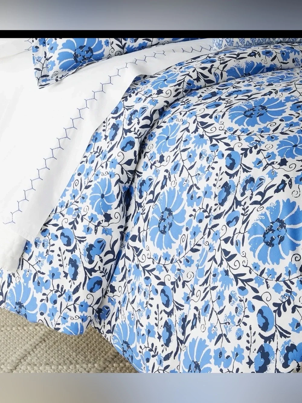 John Robshaw Zoya Azure Queen Duvet Cover + King Sham Organic Cotton